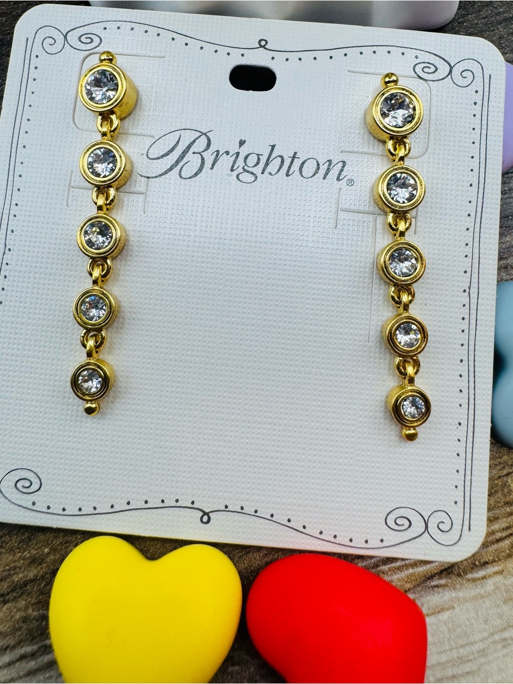 Brighton Gold-Tone Linear Drop Earrings with Clear Stones